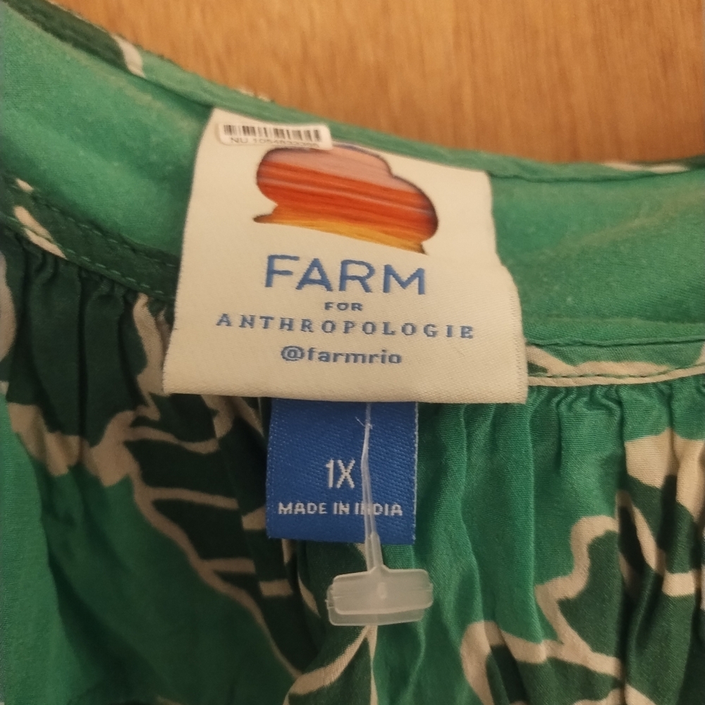 Anthropologie Farm Rio Green One-Shoulder Floral Dress Size 1X - Picture 2 of 6